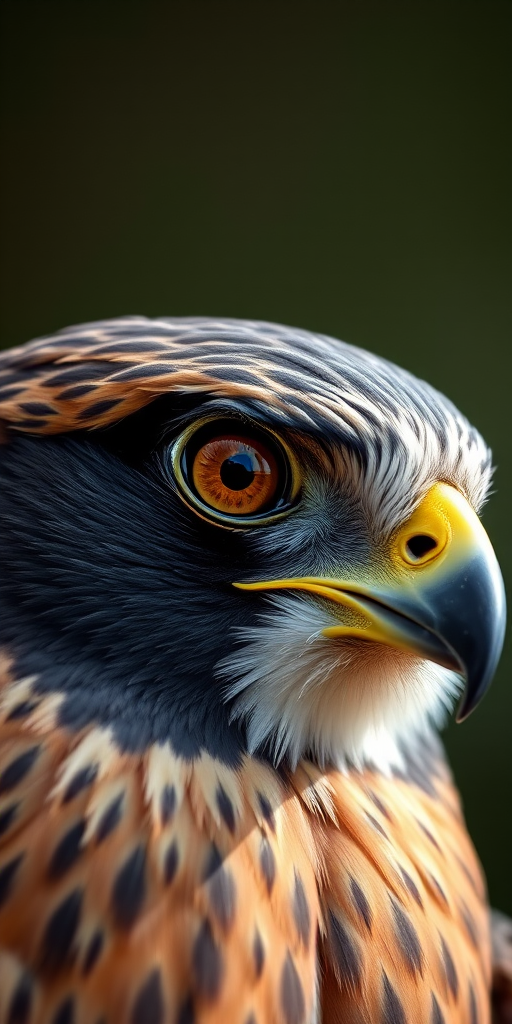 capture a close-up of a falcon's head with sharp focus on the eye, natural daylight, aperture f/2.8, shutter speed 1/200s, ISO 100, DSLR camera, shallow depth of field