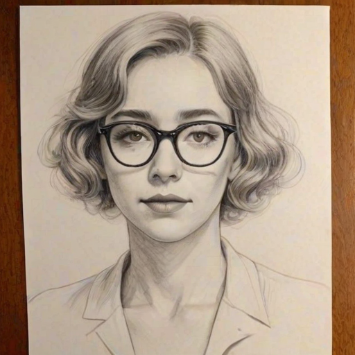 Bewitching Holly Taylor, pencil sketch, portrait of Fetching woman 1921s in glasses, hair style beatnik, outline, clear lines, fine lines, 8k