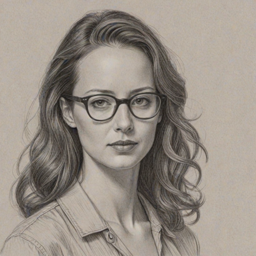 Fascinating Amy Acker, pencil sketch, portrait of Wonderful woman 1949s in glasses, hair style beatnik, outline, clear lines, fine lines, 8k