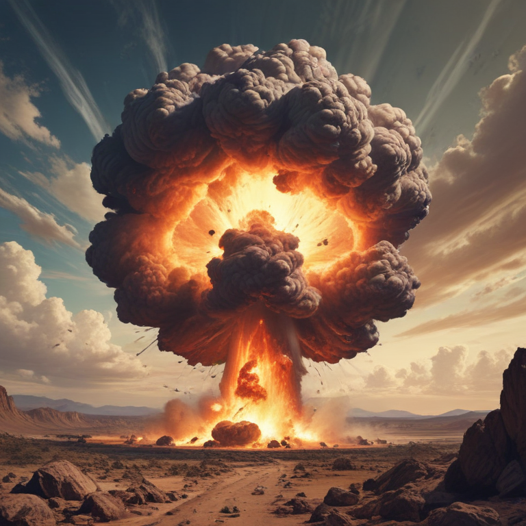 Comic art style atom bomb explosion