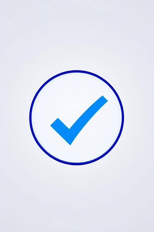 Create a high-resolution vector image of a blue checkmark inside a circular shape, using a Canon EOS R camera with a 50mm lens at f/1.8, ISO 100, in a studio setting with soft lighting and a clean white background.