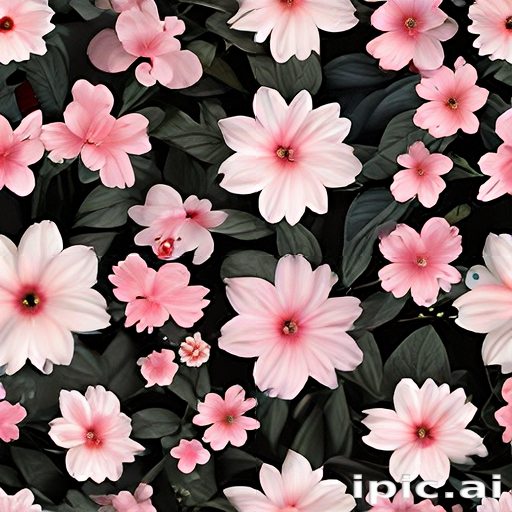 Vibrant Floral Pattern Featuring Various Pink Flowers Against a Dark ...