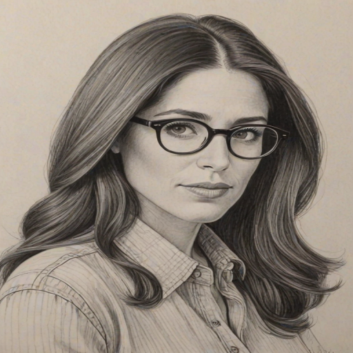 Graceful Soleil Moon Frye, pencil sketch, portrait of Resplendent woman 1963s in glasses, hair style beatnik, outline, clear lines, fine lines, 8k
