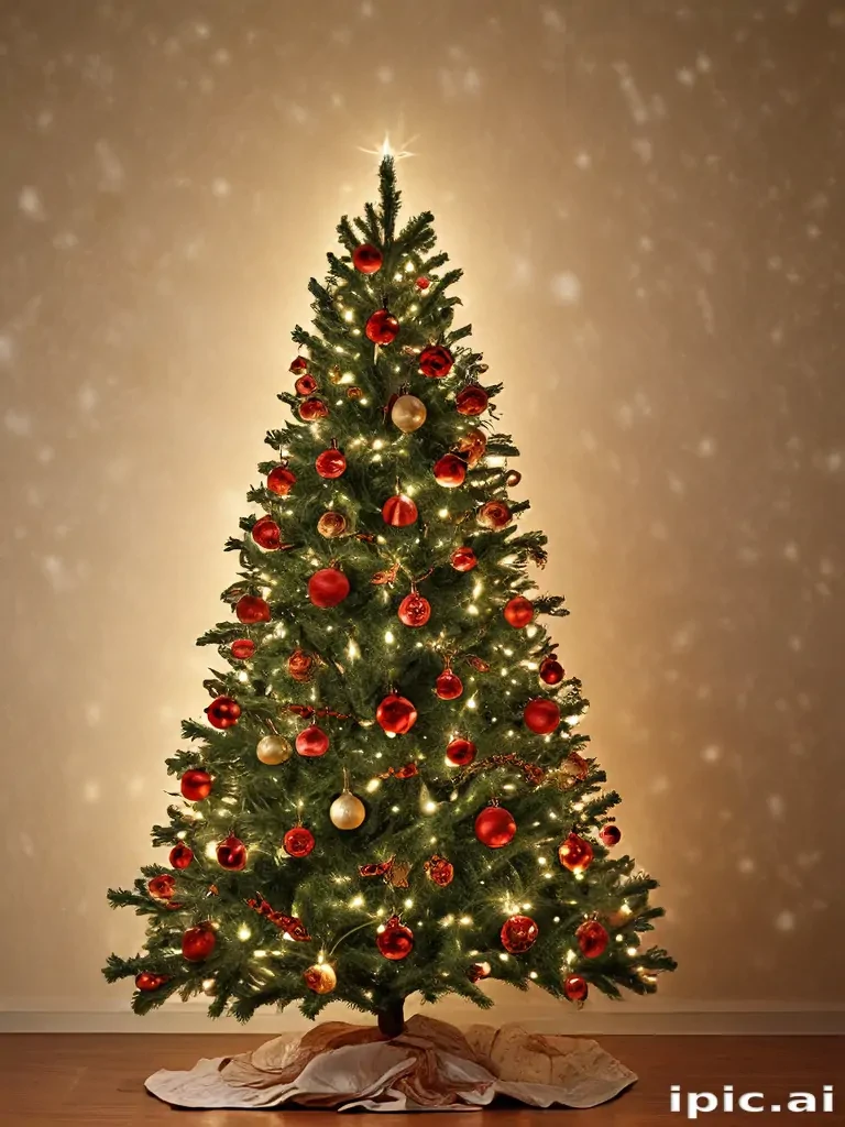 Beautifully Decorated Christmas Tree Sparkling With Lights And Ornaments