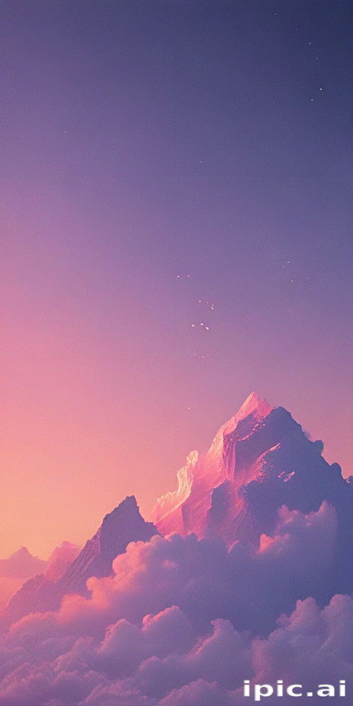 Majestic Mountain Peaks Bathed in Soft Pastel Sunset Colors Above Clouds