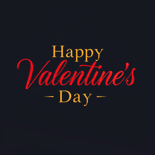 Create an elegant and romantic design featuring the phrase Happy Valentine's Day in a flowing, stylish script, with a red and gold color scheme, captured with a DSLR camera at f/1.8 aperture, 50mm lens, shot from a slightly above angle, using natural light to enhance the texture and warmth of the letters.