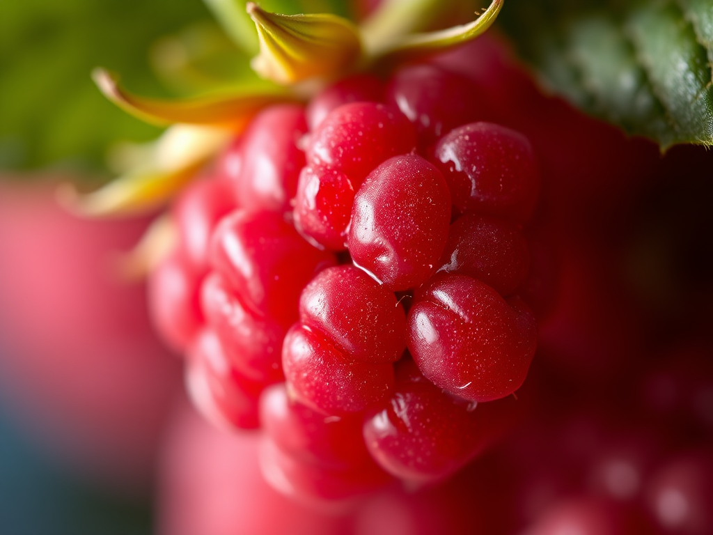Close-Up of Fresh Ripe Raspberries Glistening with Morning Dew Drops