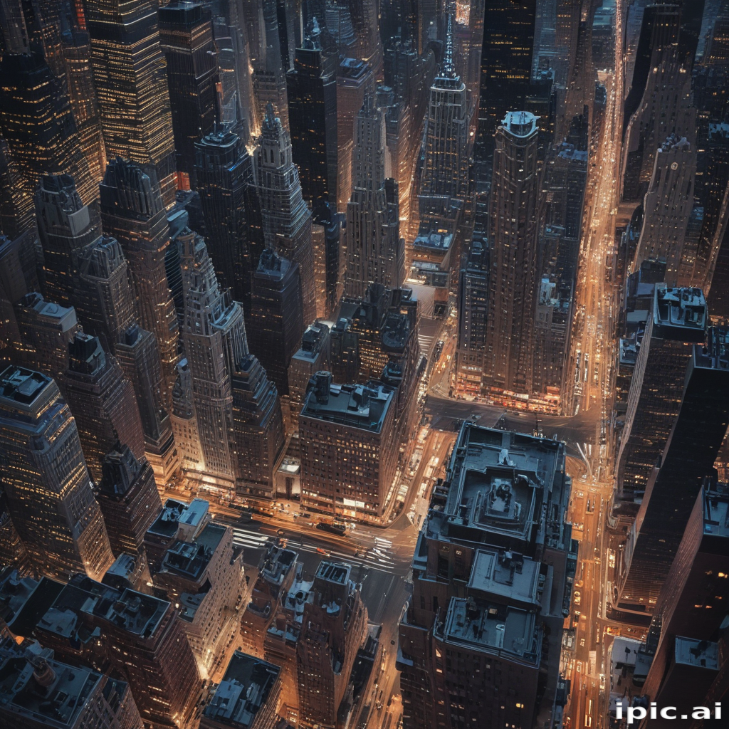 Stunning Aerial View of a Bustling Cityscape Illuminated at Night