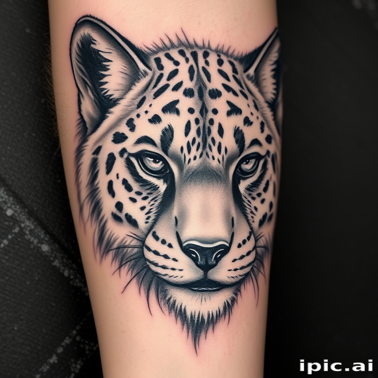 Photorealistic black and gray tattoo called "Nature's Portrait" depicting a highly detailed animal face with lifelike fur textures and soulful eyes, perfect for forearm or calf placement
