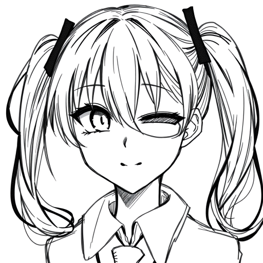 1girl, Best quality, quan,hyouuma,wanke,nikorashi-ka,sofra,you shimizu, voice actor connection, white background, looking at viewer, monochrome, hair between eyes, closed mouth, smile, cosplay, sketch, long hair, greyscale, eyepatch, twintails, low twintails, portrait, kagune (tokyo ghoul), solo, crossover, simple background,