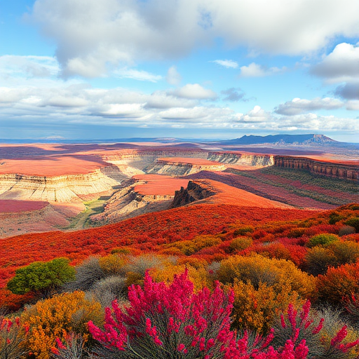 Generate a high-resolution image featuring a picturesque landscape with vibrant colors and intricate details, captured with a DSLR camera at f/2.8 aperture, ISO 100, 1/200 sec shutter speed, head-on view, and using a wide-angle lens for an expansive perspective.