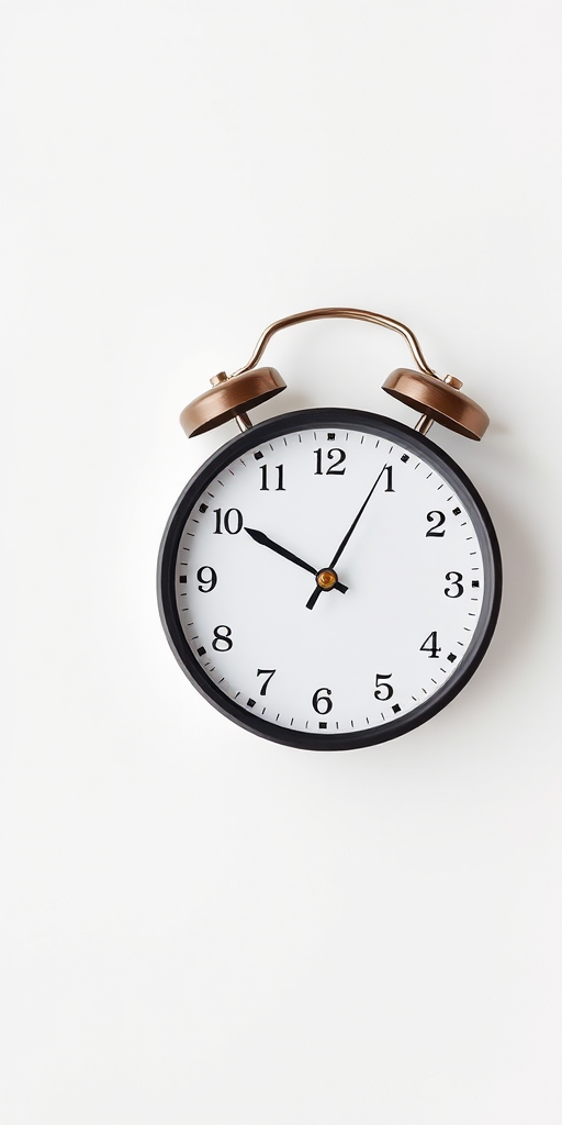 simple clock design with a white background, focus on the clock face showing hour and minute hands, use a professional DSLR camera with a 50mm lens, aperture f/2.8, shutter speed 1/125s, ISO 100, soft diffused lighting for smooth shadows and enhanced clarity