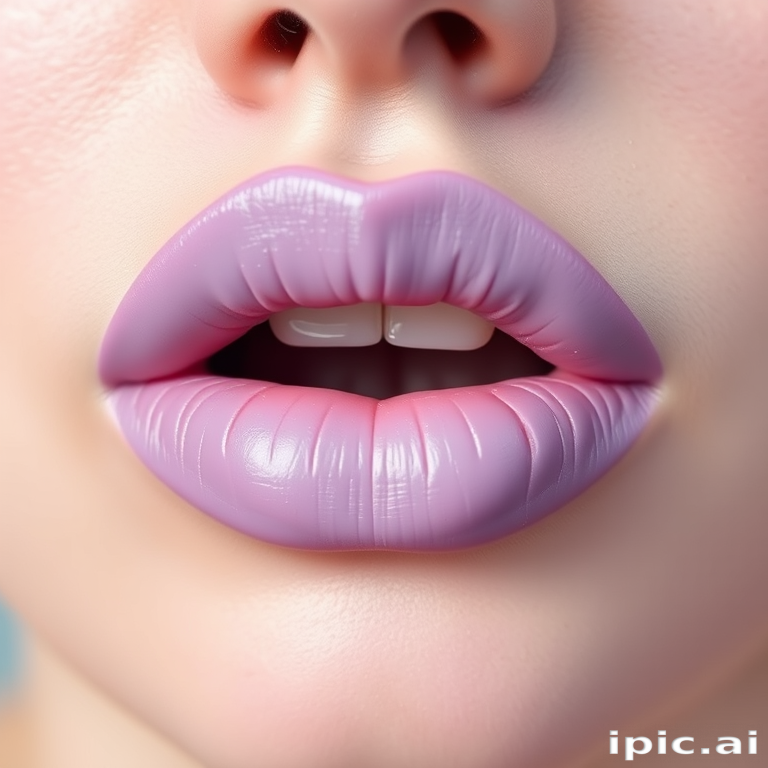 Pastel lavender lips with a soft matte finish, ethereal and dreamy, perfect for creating a whimsical and romantic look