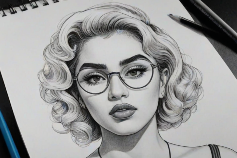 Gorgeous Kali Uchis, pencil sketch, portrait of Magnificent woman 1927s in glasses, hair style beatnik, outline, clear lines, fine lines, 8k