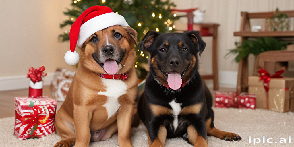 Two Adorable Dogs Wearing Santa Hats Surrounded by Christmas Gifts and ...