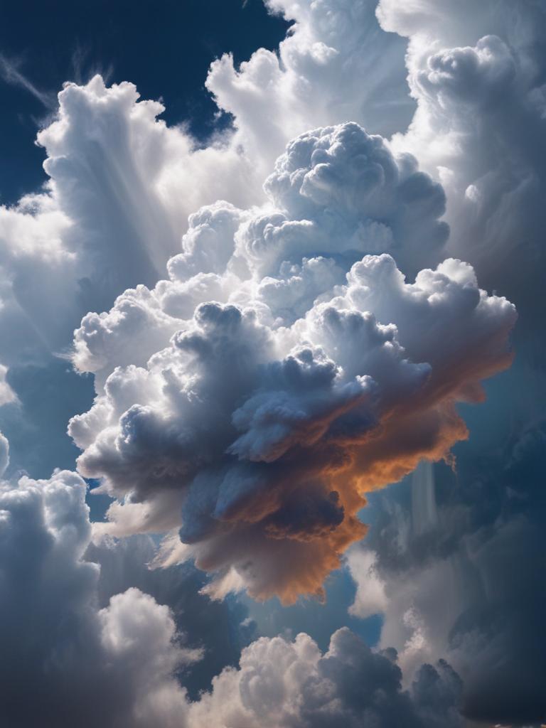 Majestic Cloud Formation Illuminated by Soft Light Against a Blue Sky