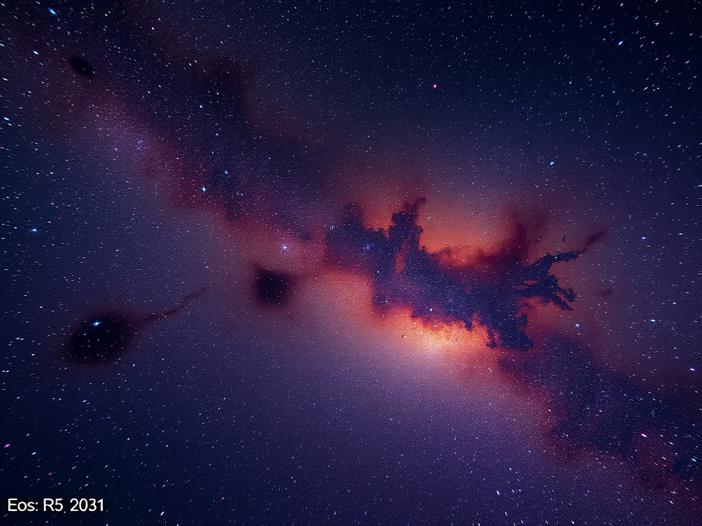 Capture a wide-field view of a vibrant galaxy filled with bright stars and nebulae, using a Canon EOS R5 camera with a 24mm f/1.4 lens, aperture set to f/2.8, ISO 1600, and a 20-second exposure time to enhance details and colors in the night sky.