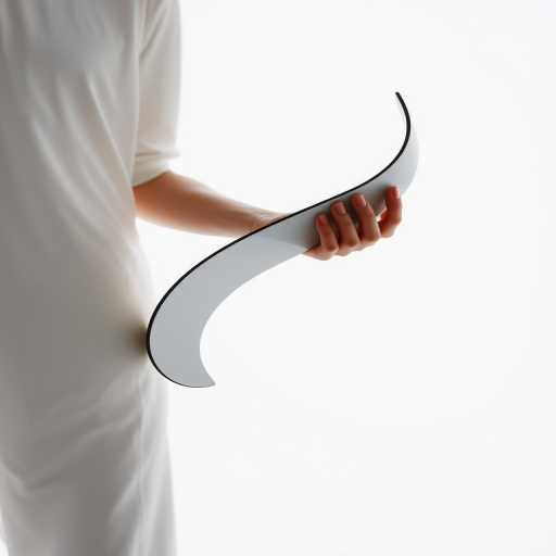 Create a high-resolution graphic design of a minimalist figure holding a curved object with a clean white background, using a DSLR camera with a 50mm lens, aperture f/1.8, ISO 100, and soft diffused lighting for enhanced image quality.