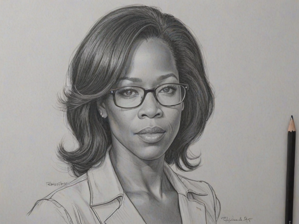 Wonderful Regina King, pencil sketch, portrait of Gorgeous woman 1975s in glasses, hair style beatnik, outline, clear lines, fine lines, 8k