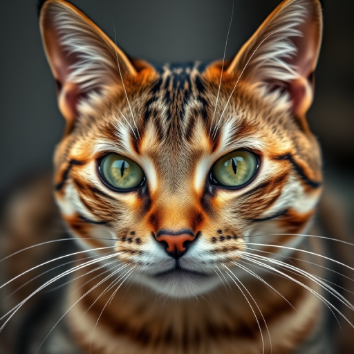 Regenerate a high-resolution image of a close-up adult tabby cat with striking green eyes and prominent whiskers, captured with a Canon EOS 5D Mark IV using a 50mm f/1.8 lens at f/2.8, with natural lighting and a soft-focus background to enhance depth.