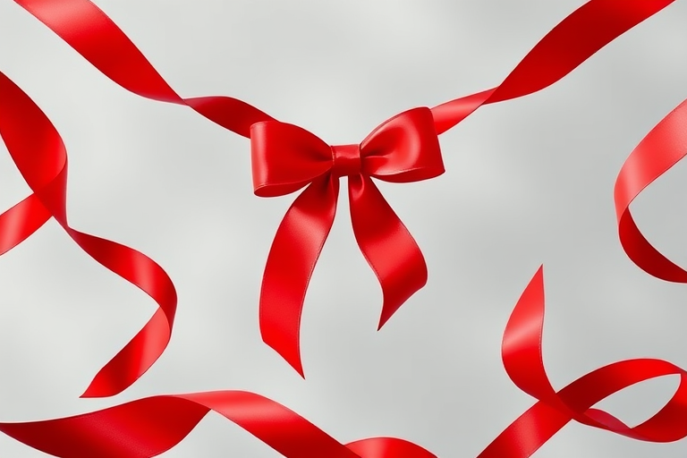 Create a vibrant red bow with flowing ribbons on a transparent background, captured using a DSLR camera, 50mm lens, f/2.8 aperture, ISO 100, soft natural lighting for enhanced detail and color saturation.