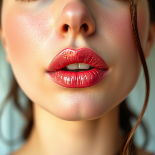 Innocent woman lips enhanced with sheer pink tint and subtle shimmer, full face capture radiating youthful glow and natural charm