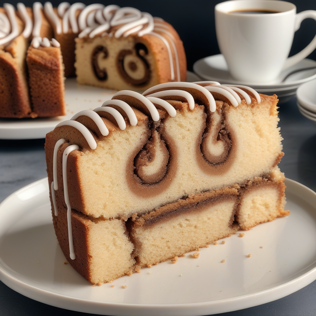 coffee cake with cross-sectional swirls