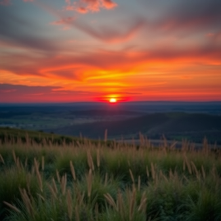Stunning Sunset Over Rolling Hills with Vibrant Colors in the Sky