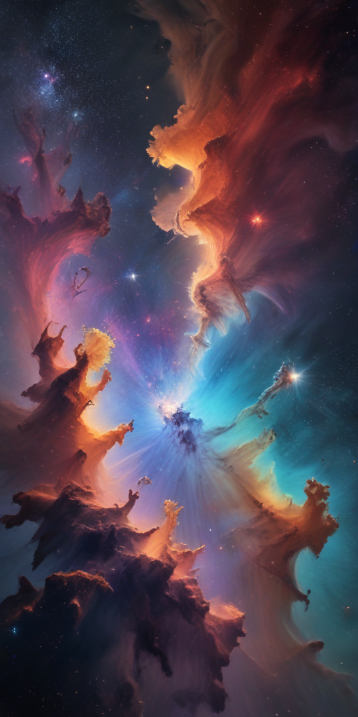Vibrant Cosmic Nebula with Swirling Colors and Celestial Mysteries Explored
