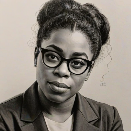 Splendid Uzo Aduba, pencil sketch, portrait of Pleasing woman 1953s in glasses, hair style beatnik, outline, clear lines, fine lines, 8k