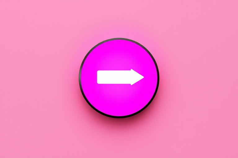 Create a vibrant, high-resolution pink circular button with a white left arrow in the center, using a DSLR camera with a 50mm lens, f/1.8 aperture, ISO 100, shot at a 45-degree angle for depth, with soft studio lighting to enhance colors and reduce shadows.