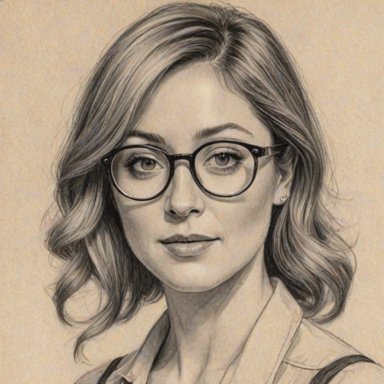 Delightful Sasha Alexander, pencil sketch, portrait of Beauteous woman 1924s in glasses, hair style beatnik, outline, clear lines, fine lines, 8k