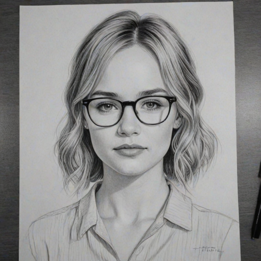 Appealing Britt Robertson, pencil sketch, portrait of Magnificent woman 1927s in glasses, hair style beatnik, outline, clear lines, fine lines, 8k