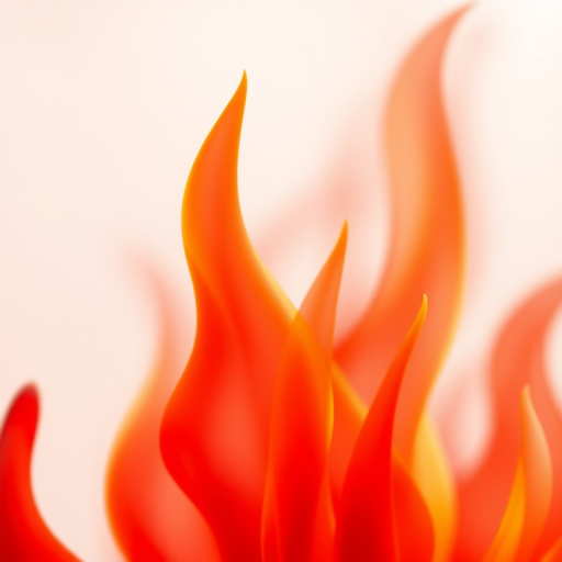 Create a vibrant, stylized flame graphic in warm shades of red and orange, with a smooth gradient transition, using a macro lens at f/2.8, 1/500s shutter speed, ISO 100, shot from above for a dynamic perspective, digitally enhanced for clarity and vibrancy.