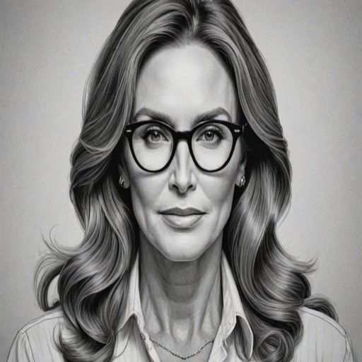 Graceful Caitlyn Jenner, pencil sketch, portrait of Pleasing woman 1935s in glasses, hair style beatnik, outline, clear lines, fine lines, 8k