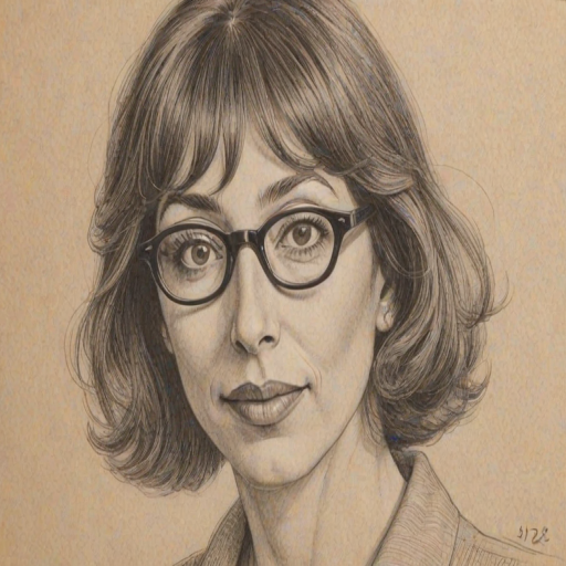 Appealing Illeana Douglas, pencil sketch, portrait of Fascinating woman 1924s in glasses, hair style beatnik, outline, clear lines, fine lines, 8k