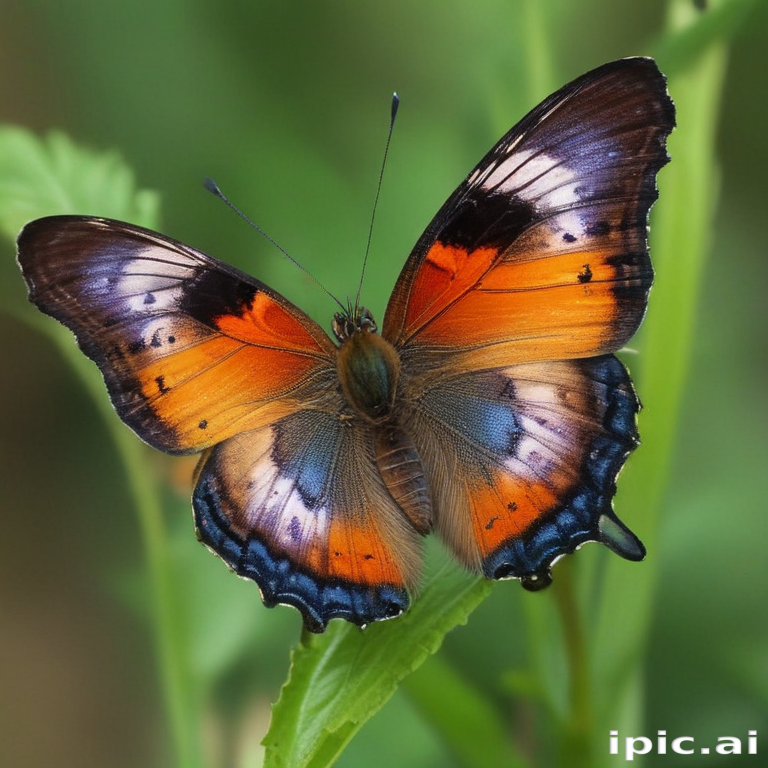 Vibrant Butterfly Spreading Its Colorful Wings Among Lush Green Leaves