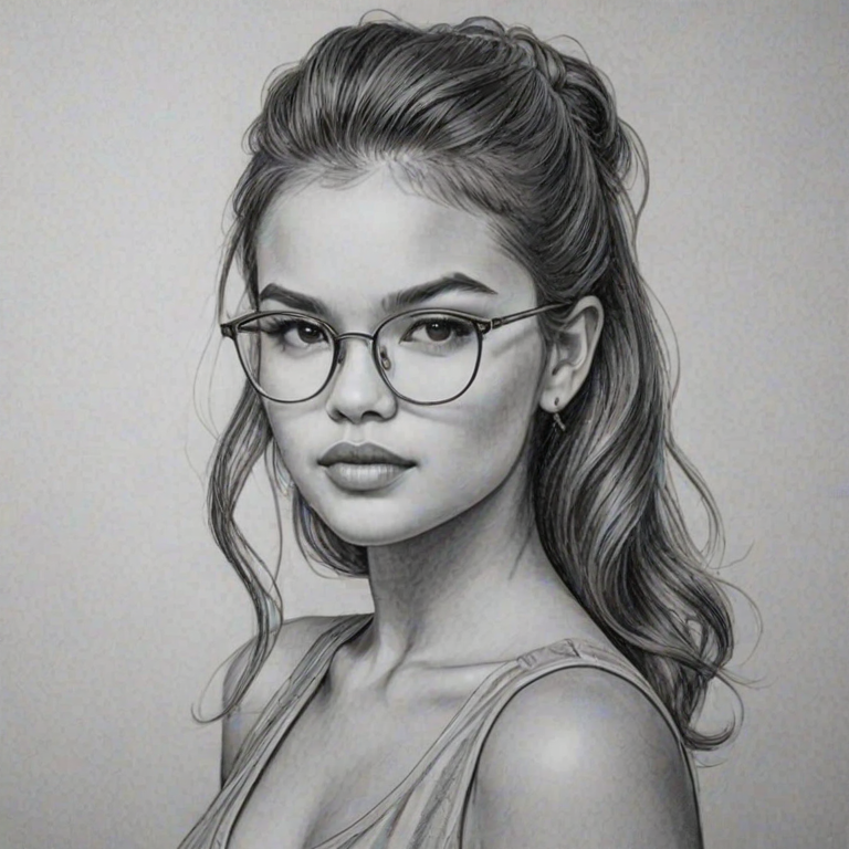 Stunning Paris Berelc, pencil sketch, portrait of Attractive woman 1925s in glasses, hair style beatnik, outline, clear lines, fine lines, 8k