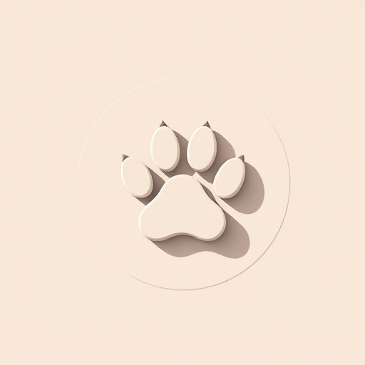 Create a logo design featuring a stylized animal paw print centered in a solid circular background, high contrast colors, with a soft shadow effect, captured using a DSLR camera at f/2.8, ISO 100, with a 50mm lens, in a minimalist style, top-down view.