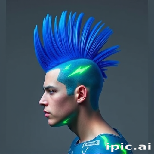 Electric blue mohawk with neon green lightning bolt designs etched into the sides, Volt's hair stands tall and proud, defying gravity and convention with its bold, energetic style