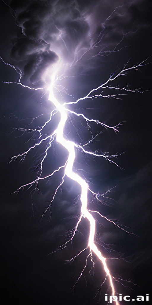 Striking Bolt of Lightning Illuminates Dark Clouds in Dramatic Night Sky