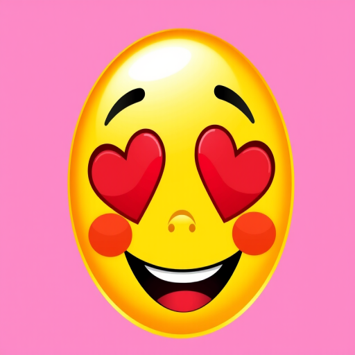 Generate a vibrant, high-resolution digital illustration of a smiling yellow emoji with heart-shaped eyes and red lips, capturing playful details, using a DSLR camera with a 50mm lens, aperture f/2.8, ISO 200, centered composition, and bright lighting to enhance color and clarity.