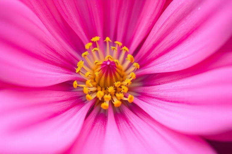 highly detailed close-up of a pink flower with yellow center, macro shot, f/2.8 aperture, 50mm lens, soft natural lighting, DSLR camera, vibrant colors, high resolution