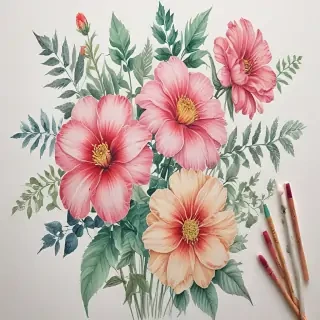 drawings of flowers with color