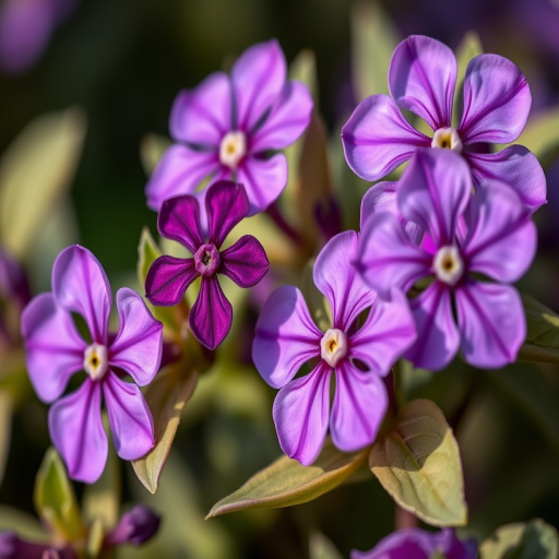 macro photograph of vibrant purple flowers with soft green leaves, shallow depth of field, f/2.8 aperture, 100mm lens, natural light, Canon EOS R5, ISO 200, 1/200 sec shutter speed