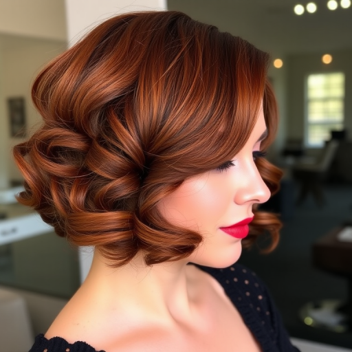 Classic finger waves in rich auburn, styled with precision and a glossy finish, evoking the glamour of the roaring twenties with a modern twist