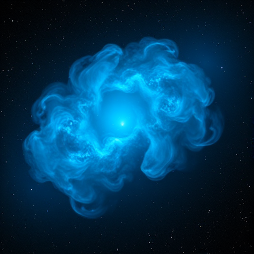 Generate an image of a vibrant blue nebula in space with intricate details and a starry background, using a DSLR camera, 50mm lens, f/2.8 aperture, ISO 100, 30 seconds exposure, shot from a low angle to capture depth and texture.