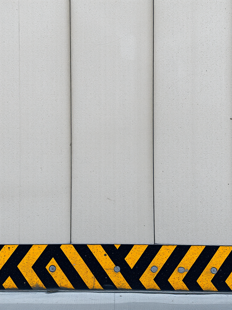 regenerate an image of a textured concrete wall with a yellow and black hazard stripe pattern running along the bottom, use a DSLR camera type, settings: aperture f/8, ISO 100, shutter speed 1/125, view from eye level, focus on the details of the texture and stripes for enhanced quality