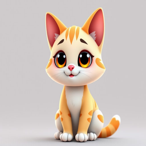 Generate a cute cartoon cat character sitting upright with big eyes and a smiling expression, using vibrant colors and soft shading, captured with a DSLR camera at f/2.8 aperture, 50mm lens, in natural light for enhanced image quality.