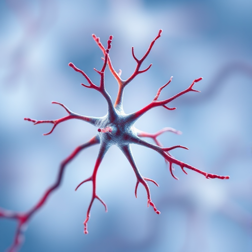 Create a high-resolution illustration of a stylized neuron with dendritic branches, using a DSLR camera with a macro lens, ISO 100, aperture f/8, shutter speed 1/200s, in a well-lit studio environment for enhanced clarity and detail.